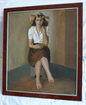 Elly du Clou-Bruggeman - Olieverf op doek , Vrouw met hoed, Zelfportret? – Groot kopen? Bied vanaf 100!