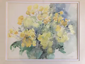 Hen Euverman - Stilleven Boeket gele bloemen - Aquarel, Ingelijst kopen? Bied vanaf 35!