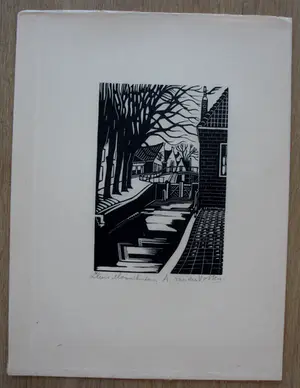 Andre van der Vossen - Houtsnede: Sluis Monnikendam - 1928 kopen? Bied vanaf 45!