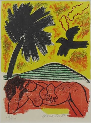 Corneille - Litho, Femme et les oiseaux - Ingelijst kopen? Bied vanaf 1!