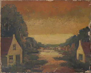 Cor de Wolff - Olieverf op doek, Landschap met huizen kopen? Bied vanaf 1!