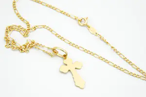 70 - Fijn 20Krt geel-gouden figaro collier & met mooi bewerkte kruis hanger kopen? Bied vanaf 145!