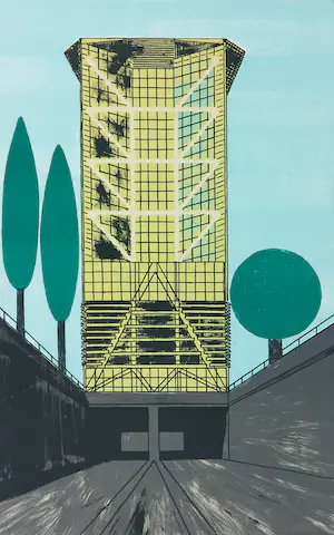 Ko Aarts - Zeefdruk, Gele toren kaufen? Bieten Sie von 1!