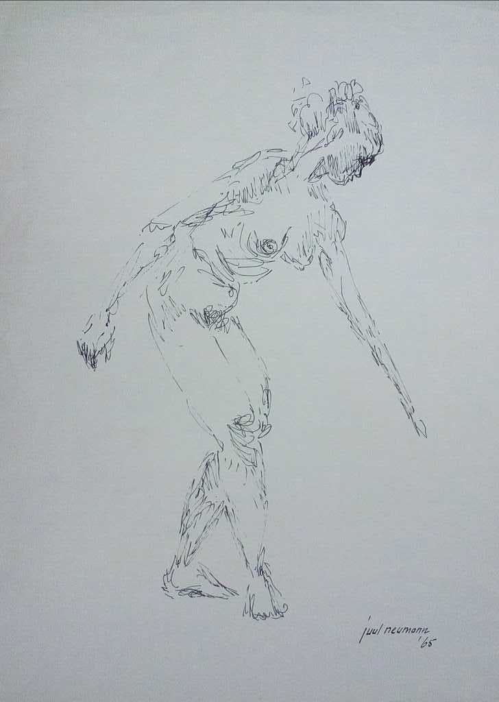Juul Neumann - Modelstudie, inkt op papier, gesigneerd verkocht voor € 45!