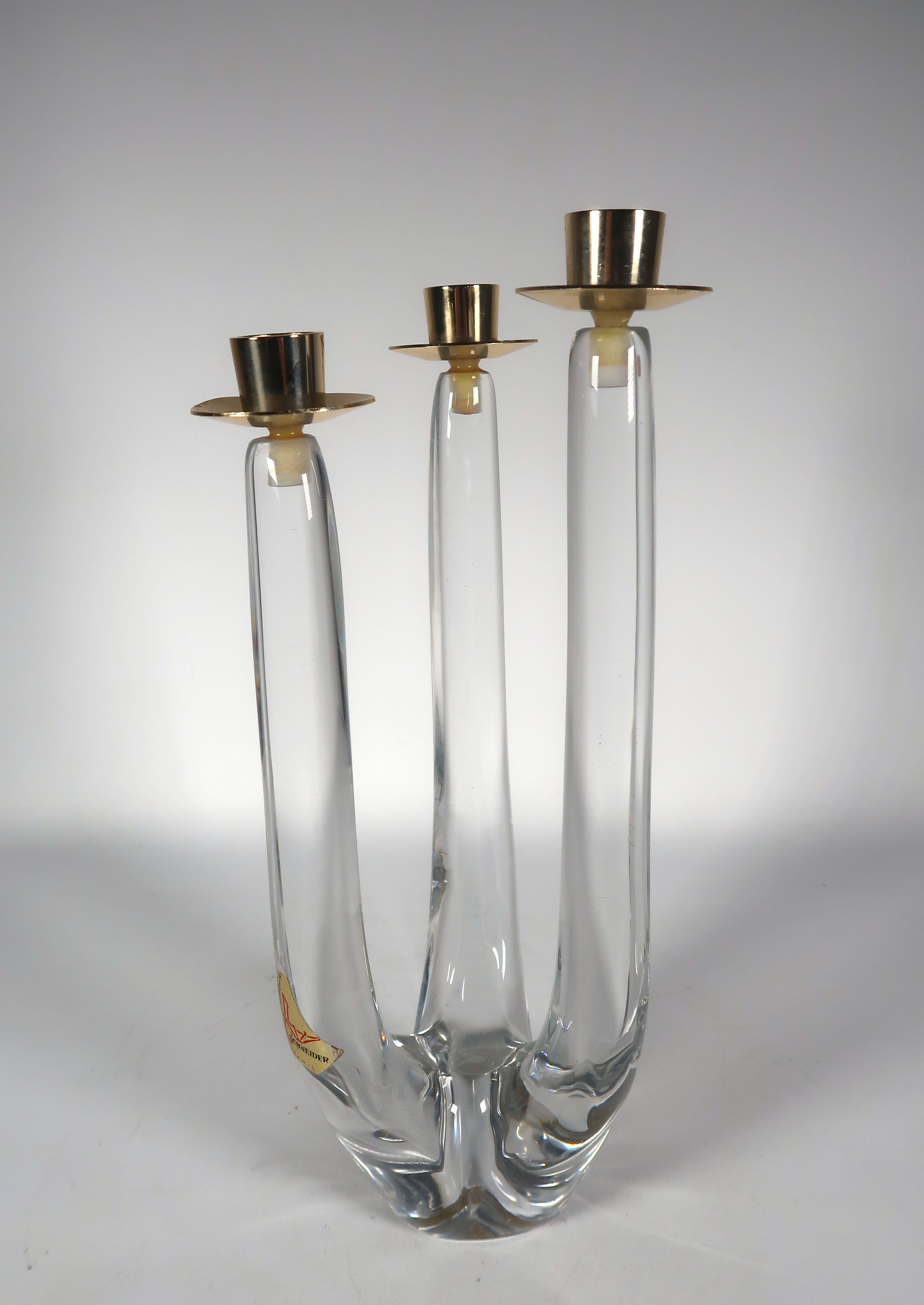 Schneider Kristal - Kristal en messing, Drielichts kandelaar verkocht voor € 40!