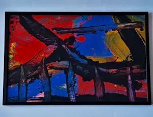 Erik Oldenhof - Groot , in 1996 geschilderd olieverf op board - abstracte compositie - ingelijst kopen? Bied vanaf 245!