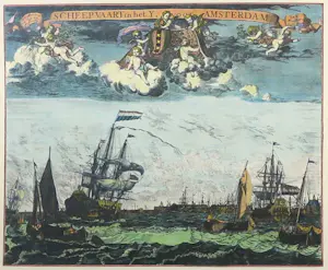 Abraham Allard - Scheepvaart in 't Y, voor Amsterdam - Ingelijst kopen? Bied vanaf 1!