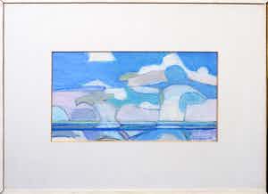 Paul Overhaus - Krijttekening op papier, Wolkenvelden - Ingelijst verkocht voor € 50!