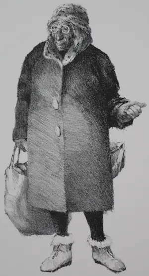 Peter Vos - Litho: Oude vrouw met boodschappen tas kopen? Bied vanaf 75!