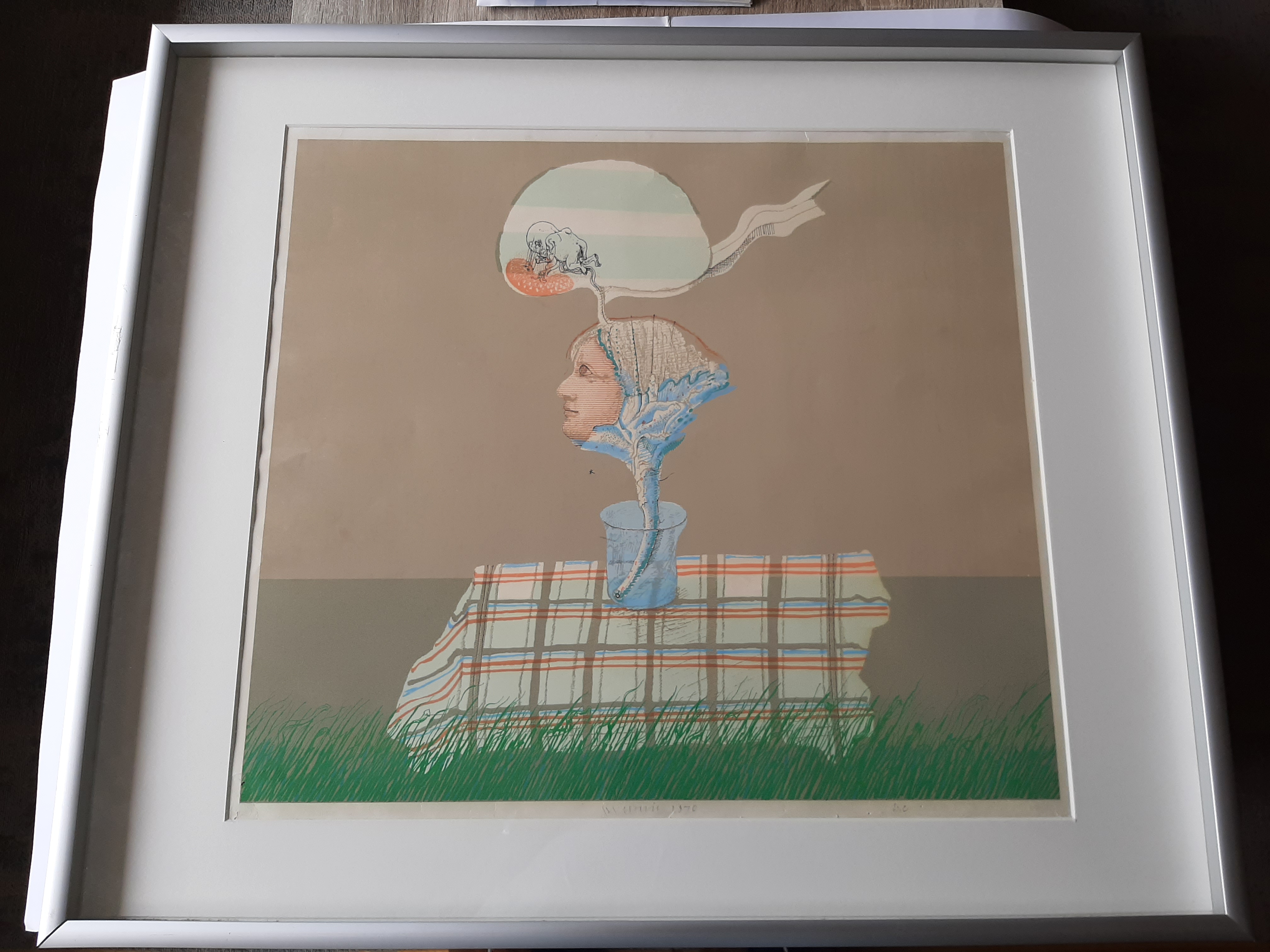 Buy Co Westerik - hand gesigneerde kleurenzeefdruk, 'Plantvrouw in glas op tafel buiten'? Bid from 175!