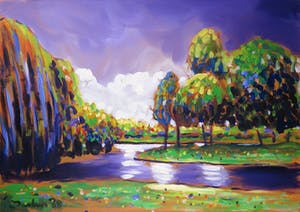 Justus Donker - Acryl op doek, Oosterpark Amsterdam (Groot) kopen? Bied vanaf 150!