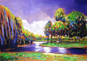 Justus Donker - Acryl op doek, Oosterpark Amsterdam (Groot) verkocht voor € 150!