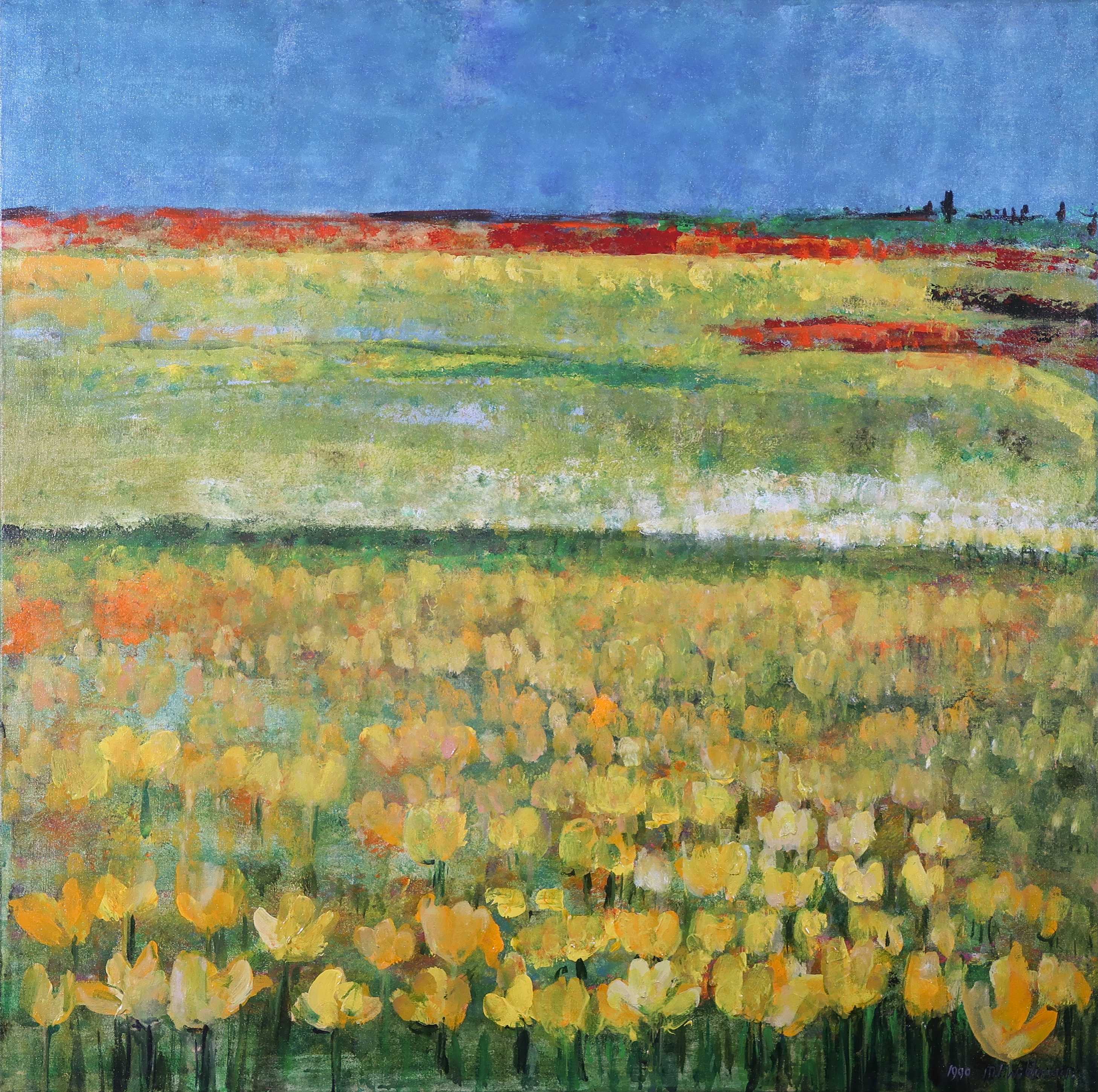 Maya Wildevuur - Olieverf op doek, Veld met bloemen - Ingelijst kopen? Bied vanaf 350!