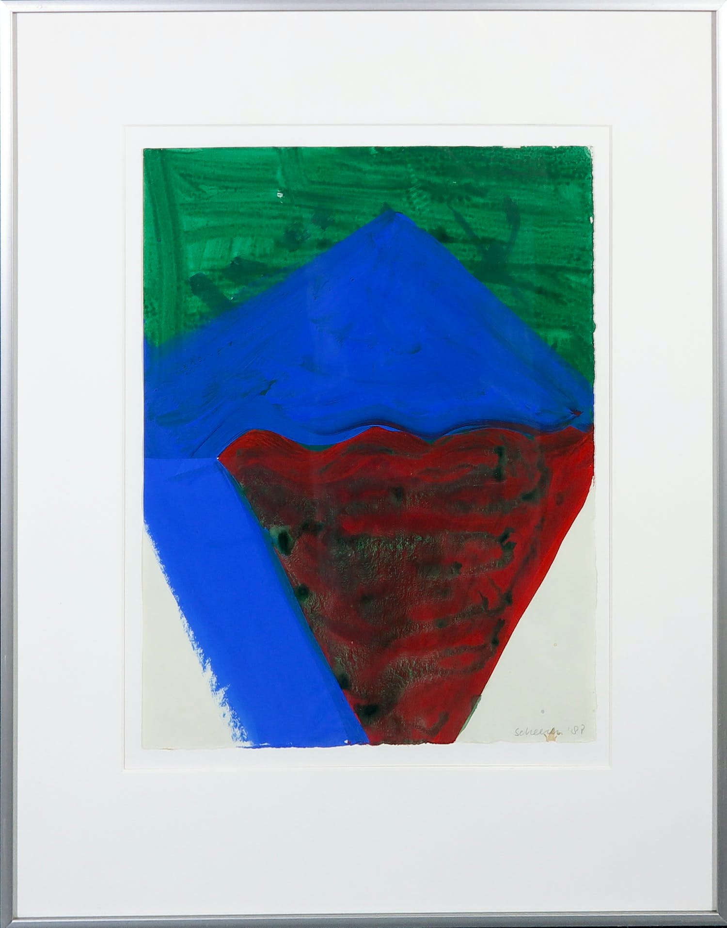 Martha Scheeren - Gouache, Rood, blauw en groen - Ingelijst verkocht voor € 35!