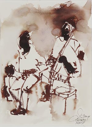 Franscz Witte - Aquarel op papier, Segou feest kopen? Bied vanaf 1!