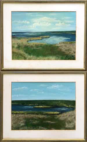 Niet of onleesbaar gesigneerd - 2x landschap Terschelling | 2x olieverf schilderijen (ingelijst) verkocht voor € 1!