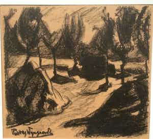 Piet van Wijngaerdt - Litho: Bomen en schelven 1920 verkocht voor € 50!