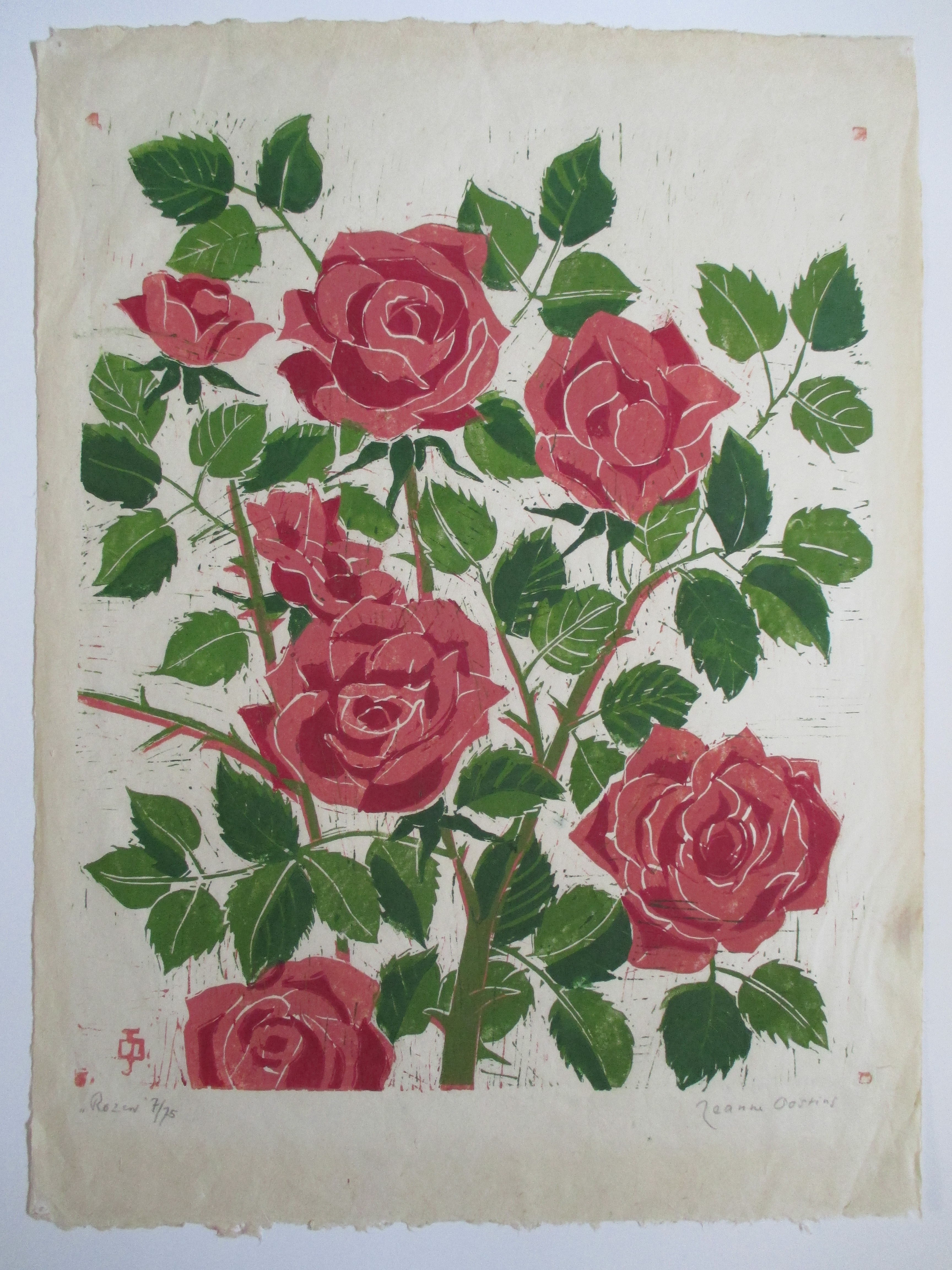Jeanne Bieruma Oosting - Houtsnede "Rozen" kopen? Bied vanaf 50!