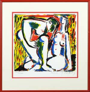 Theo Mackaay - Litho, Z.T. Twee figuren - Ingelijst + boek Artist Unlimited verkocht voor € 100!