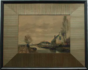 Adriaan Terhell - Ingelijste aquarel , Boerderij aan het water – Lijst, 50 x 63 cm. – ca. 1920 kopen? Bied vanaf 1!