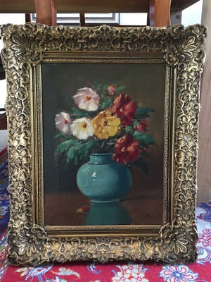 Niet of onleesbaar gesigneerd - C3573-12 - Stilleven met bloemen in blauw vaasje kopen? Bied vanaf 10!