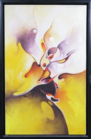 Sunil Puljhun - Olieverf op doek, Abstracte compositie met organische vormen kopen? Bied vanaf 1!