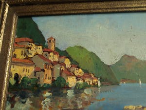 Niet of onleesbaar gesigneerd - Olieverf op paneel , Landschap (Italië?) – ingelijst & gesigneerd kopen? Bied vanaf 1!