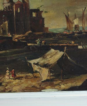 Niet of onleesbaar gesigneerd - Olieverf op doek , “Burcht aan Zee” – ingelijst kopen? Bied vanaf 10!