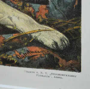 Otto Eerelman - St Bernard met jongen - kleurenlitho 1916 - fraai ingelijst kopen? Bied vanaf 45!