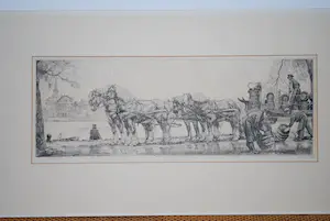 Willem Gerard Hofker - Bierwagen Amstel Brouwerij - grote ingelijste ets kopen? Bied vanaf 75!