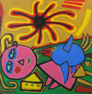 Corneille - Zeefdruk, l'Oiseau Bleu Grand Soleil - Ingelijst kopen? Bied vanaf 250!