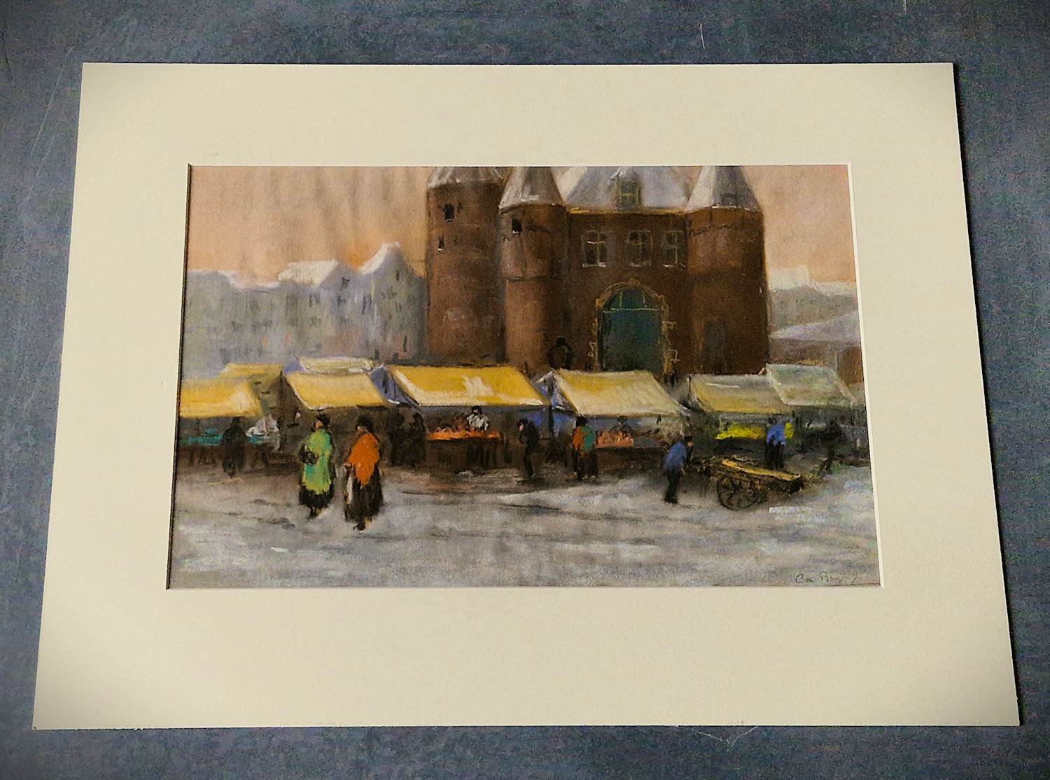 Cornelis de Bruin - ca. 1920 - sfeervolle pastel "Winters Amsterdam Nieuwmarkt" gesigneerd kaufen? Bieten Sie von 58!