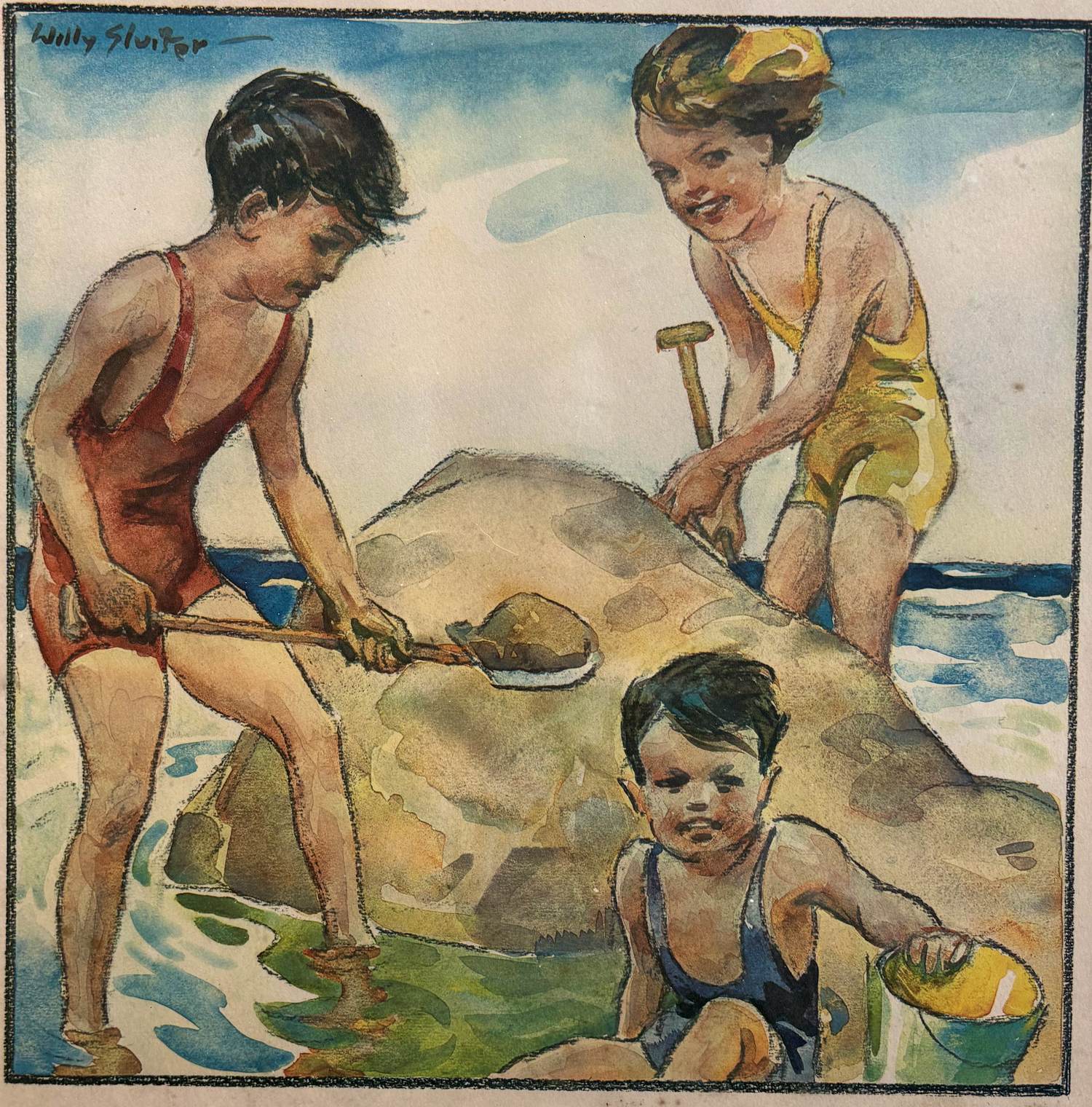 Willy Sluiter - Kinderen op het strand kopen? Bied vanaf 75!