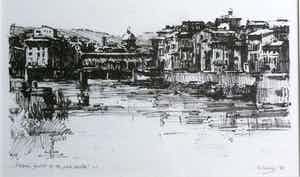 Rob Houdijk - Florence, Gezicht op de Ponte Vecchio verkocht voor € 75!