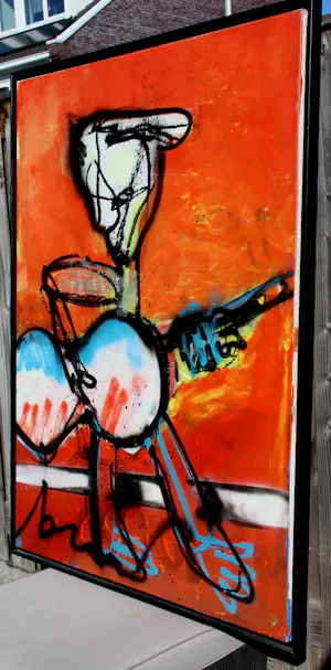 Herman Brood - Ingelijste gemengde techniek: Gitar men + certificaat HB-M (groot werk!) kopen? Bied vanaf 7500!