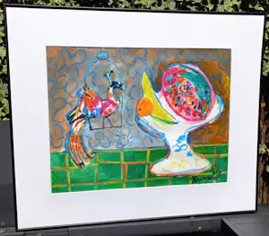 Buy Hans Truijen - De roze meloen en de paradijsvogel, gouache (netjes ingelijst, groot)? Bid from 695!