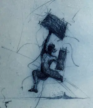 Ronald Tolman - 'Man die met bagage naar een volgend eiland springt' | 1989 (INGELIJST) kopen? Bied vanaf 120!