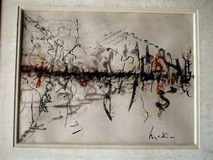 Niet of onleesbaar gesigneerd - Fascinerende grote Amerikaanse? Gouache "SkyLine" gesigneerd kopen? Bied vanaf 10!