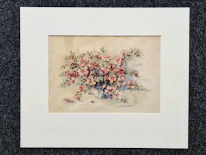 Niet of onleesbaar gesigneerd - Fraai realistisch Aquarel "bloemen in glazen vaas " 1947 - gesigneerd kopen? Bied vanaf 1!