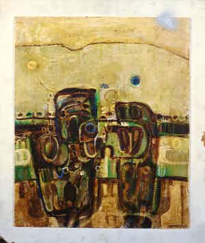 Jack Harden - Gemengde techniek op board, Gedreven ontdekking - Ingelijst verkocht voor € 50!