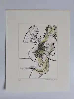 Buy Corneille - Naakte vrouw met vogels in kooi? Bid from 200!