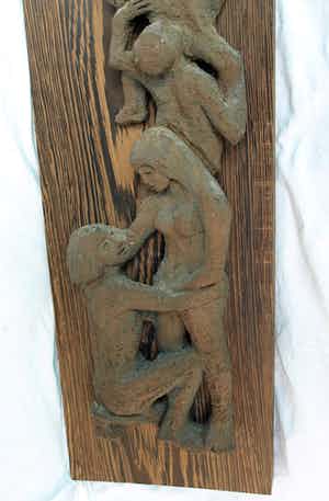 Klaas Pijlman - Chamotte / Aardewerk op paneel , Levensboom - ca. 1970 verkocht voor € 40!