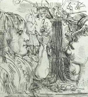 Co Westerik - Mensen en kersenboom, aquatint ets (kleine oplage) verkocht voor € 225!