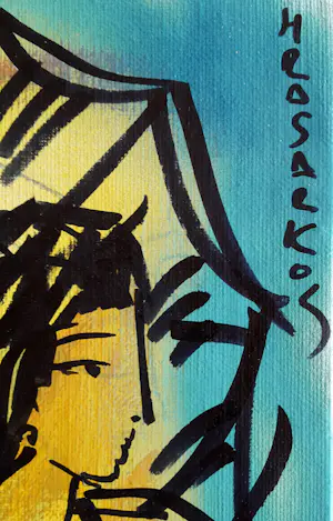 Hrasarkos - Fille au Parapluie – olieverfschilderij - handgesigneerd kopen? Bied vanaf 145!