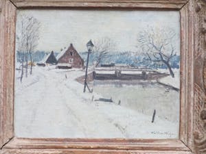 Willem Witjens - Wintergezicht bij de sluis - Olieverf / Marouflé kopen? Bied vanaf 200!