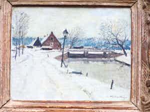 Willem Witjens - Wintergezicht bij de sluis - Olieverf / Marouflé verkocht voor € 200!