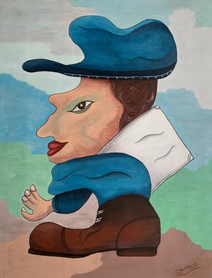 Cor Jaring - gouache op papier | 'De postbode' | 1982 kopen? Bied vanaf 80!