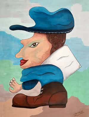 Cor Jaring - gouache op papier | 'De postbode' | 1982 verkocht voor € 80!