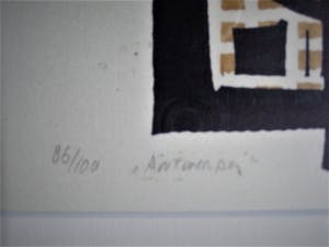 Akke Sins - Friese Grafica - Fraaie handgekleurde Houtsnede "Antwerpen " kopen? Bied vanaf 67!