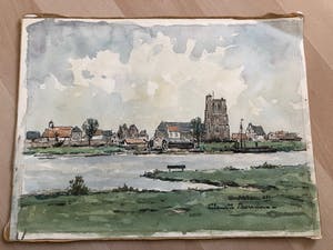 Clement Bezemer - zicht op Woudrichem 1984 kopen? Bied vanaf 25!